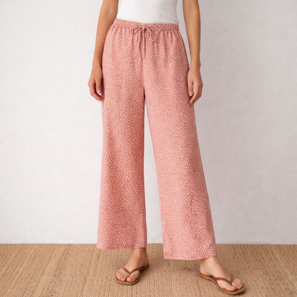 NWT Karu Handprinted Scrub Print Pants Pink Clay Cotton Pant Women's Size Medium